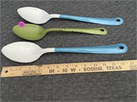 Lot of Three Enamel Cooking Serving Spoons
