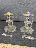 2 Small Glass Candle Holders w/Plastic "Crystals"