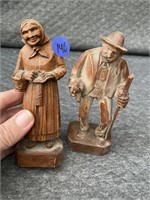 Old Hand Carved Little Man & Lady