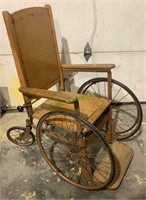 Antique oak and iron wheelchair - self propelled,