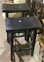2 black painted wooden stools - barstools or