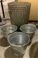 Galvanized metal trash can with no lid wit
