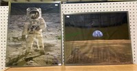 2 enlarged moon photo prints of Neil Armstrong