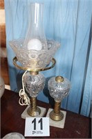 Pressed Glass Electric Lamp w/ Matching Fount