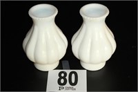 Pair Milk Glass Founts 7"