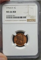 1954-D slab Lincoln Cent, NGC MS66 RD