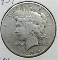 1934-S Peace Silver Dollar, Semi Key