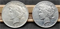 1922 & 1935-S Peace Silver Dollars, Both AU