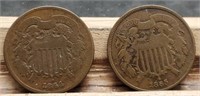 1864 & 1865 Two Cent, Both VG