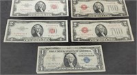 2 - 1928 & 2 - 1953 Two Dollar Red Seal Notes &