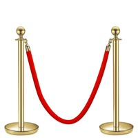 Stanchion with Red Velvet Rope Gold Set of 2 Posts