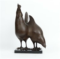 Bronze Rooster/Hen Sculpture Signed