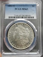 1882-S slab Morgan Silver Dollar, PCGS MS63