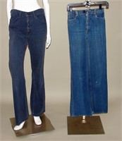 2 Pair Of Denim Jeans, Patches 60s-70s