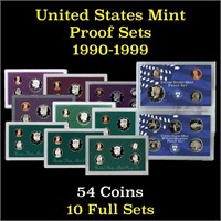 Group of 10 United States Proof Sets 1990-1999 54
