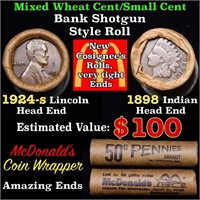 Mixed small cents 1c orig shotgun roll, 1924-s Whe