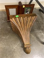 LARGE WOOD WALL SCONCE AND FRAME BOOKENDS