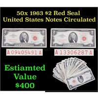 50x 1963 $2 Red Seal United States Notes Circulate