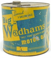 * Vintage 3 Gallon Big "W" Wadham's Motor Oil Can