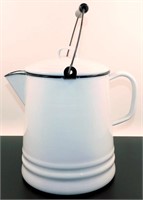 * Enamelware Large Coffee Pot – White w/ Black