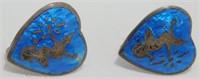Vintage Siam Sterling Silver Heart Blue Earrings