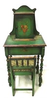 Vintage Carved & Painted Telephone Table w/ Chair
