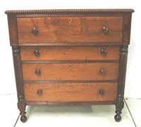 Early Carved 4 Drawer Chest on Turned Leg