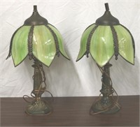 Pair of Matching Slag Glass Lamps