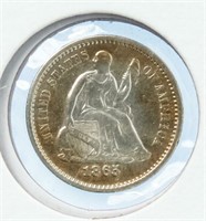 Coin 1865-S Liberty Seated Silver Half-Dime In AU