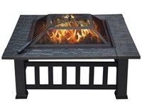 32'' Outdoor Square Fire Pit Metal Garden Stove