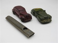 (2) Arco Toys Rubber Cars & Metal Whistle