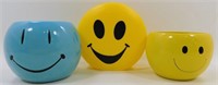 * "Happy Face" Lot: 2 Ceramic Planters & Plastic