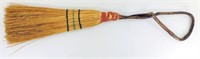 * Vintage Hand Carved Twig Handled Straw Broom: