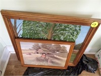 OLD WOOD FRAMED PAINTING AND BARN PICTURE