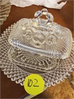 ROUND GLASS PLATTER AND BUTTER DISH LIDS