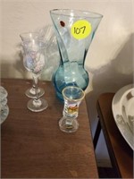 COLLECTION OF GLASS - BLUE VASE