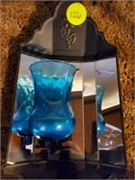 VINTAGE MIRRORED SCONCE- BLUE VOTIVE CUP