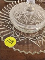 GLASS COVERED CANDY DISH AND PLATTER