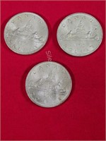 1965 Canadian Voyageur Silver Dollar $1.00 X 3