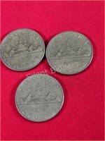 1972 Canada Silver 1.00 Dollar Coins X 3