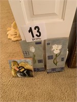 (3) Small Paintings: (1) Duck on Burlap, (2) Tile