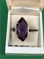 Amethyst large stone ring .925 Silver