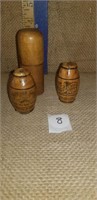 3 EARLY WOODEN NEEDLE CASES