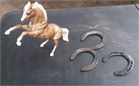 Horse Statue with Trio of Horseshoes