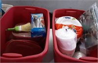 2 Totes of Disposable Dishes/silverware/plastic