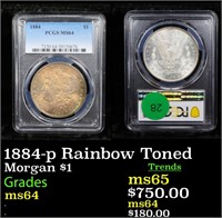 PCGS 1884-p Rainbow Toned Morgan Dollar $1 Graded