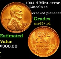 1934-d Mint error Lincoln Cent 1c Grades Gem+ Unc