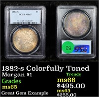 PCGS 1882-s Colorfully Toned Morgan Dollar $1 Grad