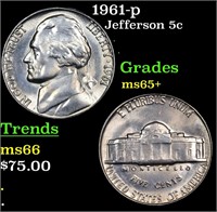 1961-p Jefferson Nickel 5c Grades GEM+ Unc