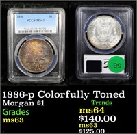 PCGS 1886-p Colorfully Toned Morgan Dollar $1 Grad